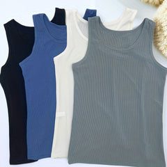 4pcs Ribbed Tank Tops Crew Neck Women's Lingerie
