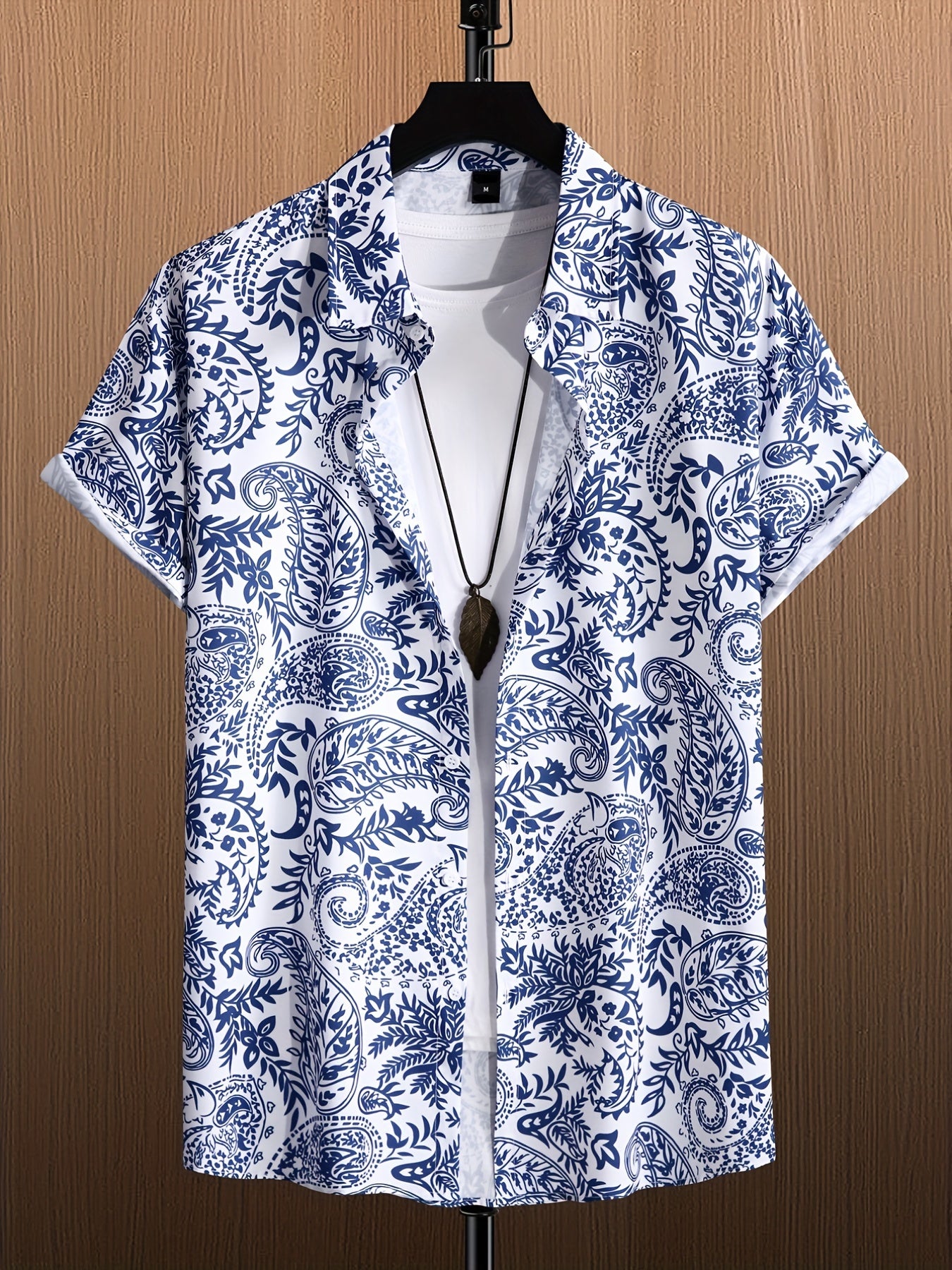 Men's Paisley Camp Collar Bowling Shirt Short Sleeve
