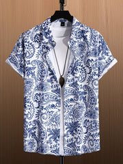 Men's Paisley Camp Collar Bowling Shirt Short Sleeve