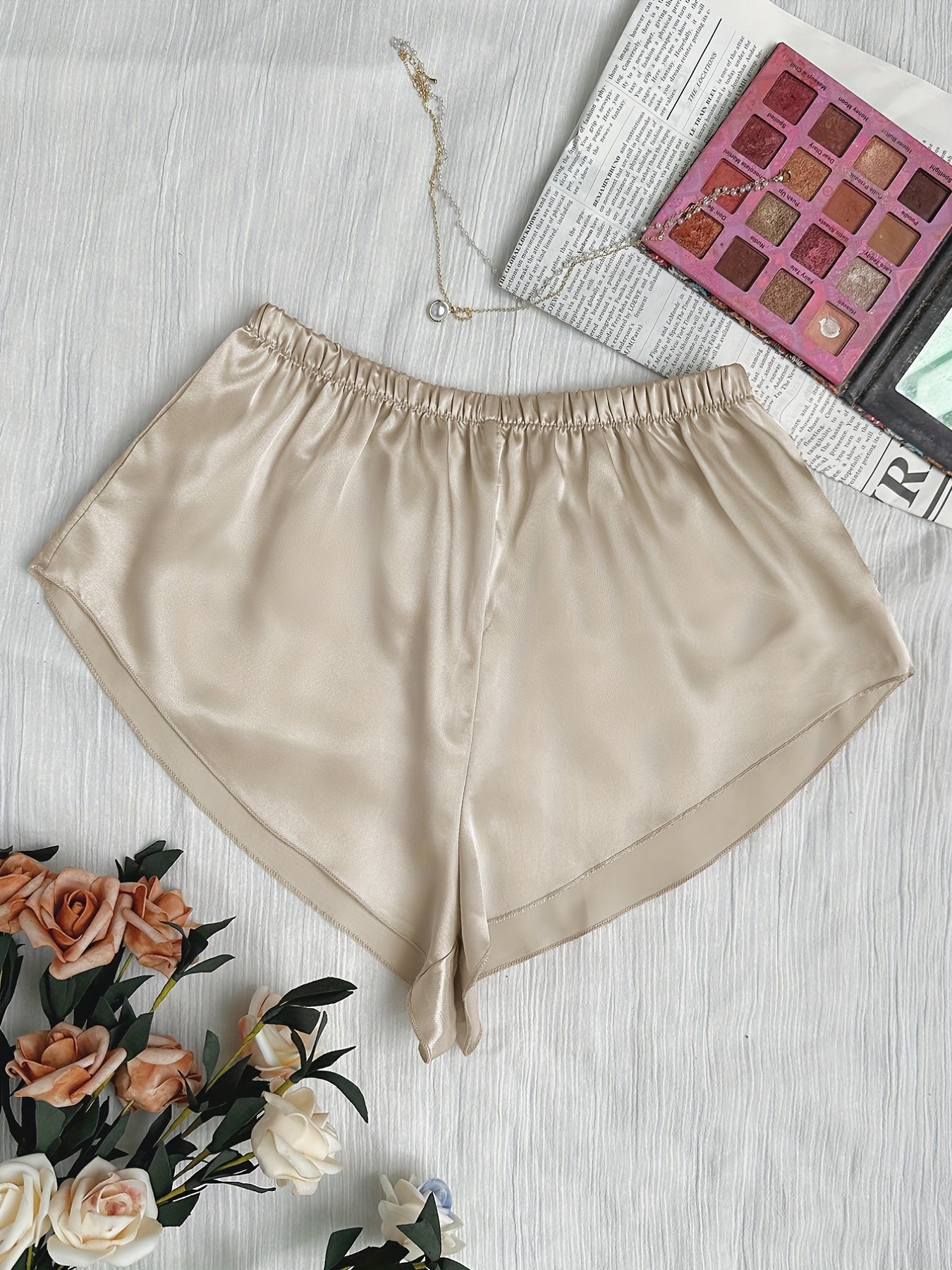 Soft Satin Sleep Bottoms Elastic Waistband Shorts Women's Sleepwear