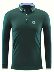 Men's Geo Print Polo Shirt Stretch Breathable Lapel Long Sleeve