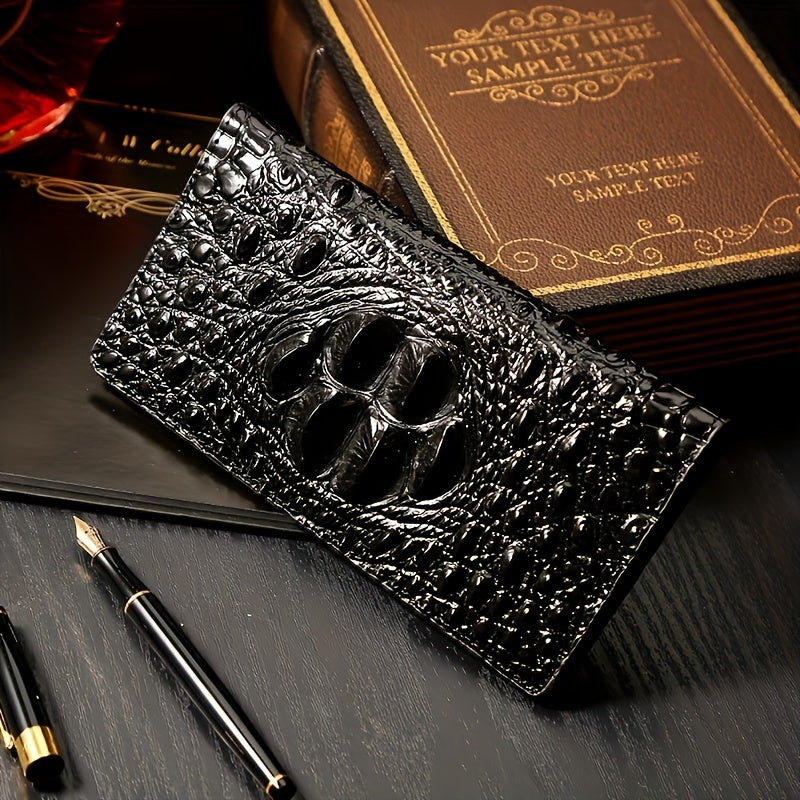 Men's Vintage Crocodile Pattern Long Wallet with Multiple Card Slots
