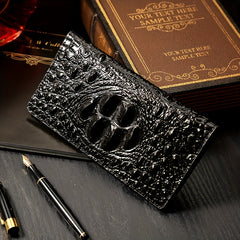 Men's Vintage Crocodile Pattern Long Wallet with Multiple Card Slots