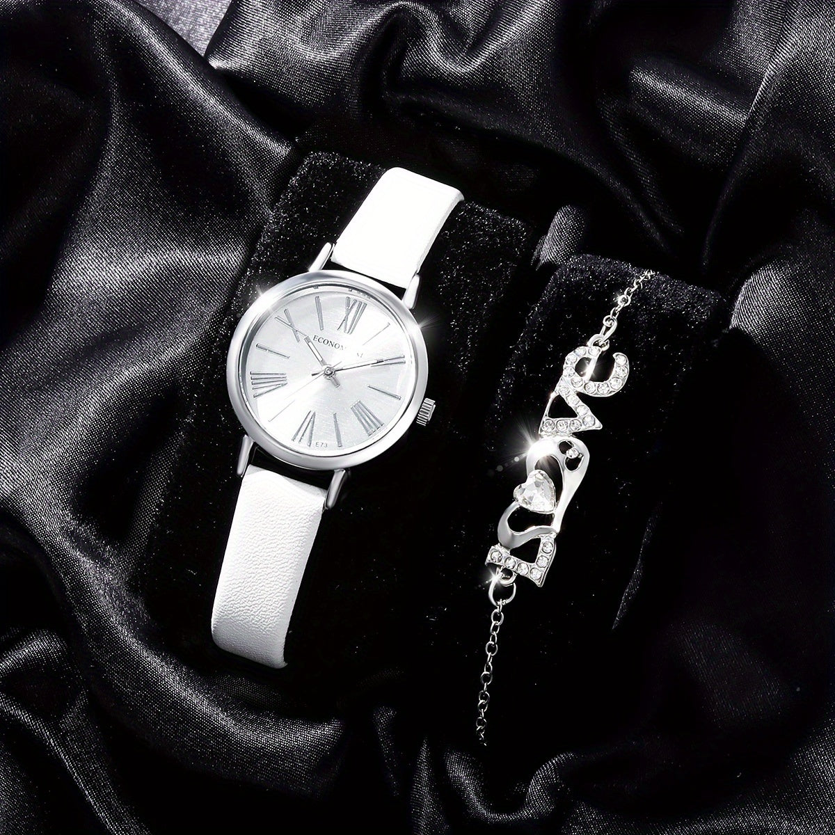 2pcs Student Number Roman Leather Watch Set