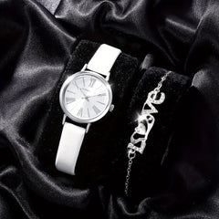 2pcs Student Number Roman Leather Watch Set