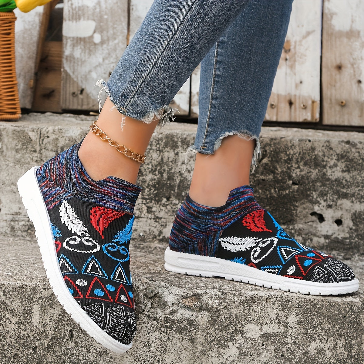 Geometric Pattern Mesh Flying Woven Shoes Lightweight Running Sneakers
