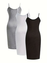 3 Pack Plus Size Casual Nightdress Set Women's Plus Solid Round Neck