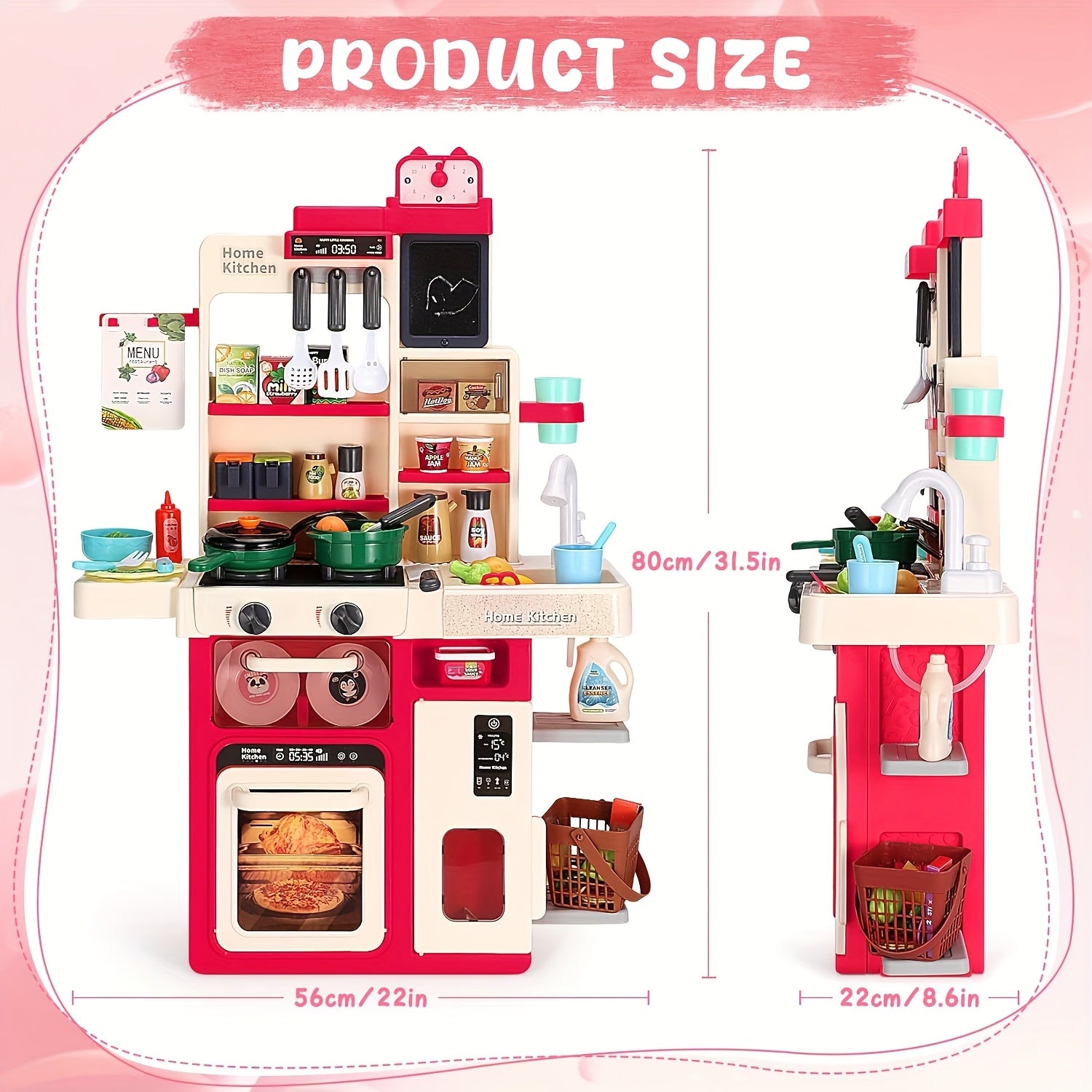 Kids Play Kitchen Set with Realistic Sound & Light Cooking Stove Sink Play Food
