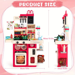 Kids Play Kitchen Set with Realistic Sound & Light Cooking Stove Sink Play Food
