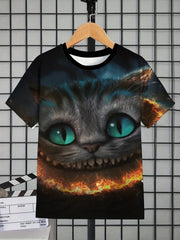 Boys' 3D Cat Graphic T Shirt Active & Stretchy Short Sleeve Tee