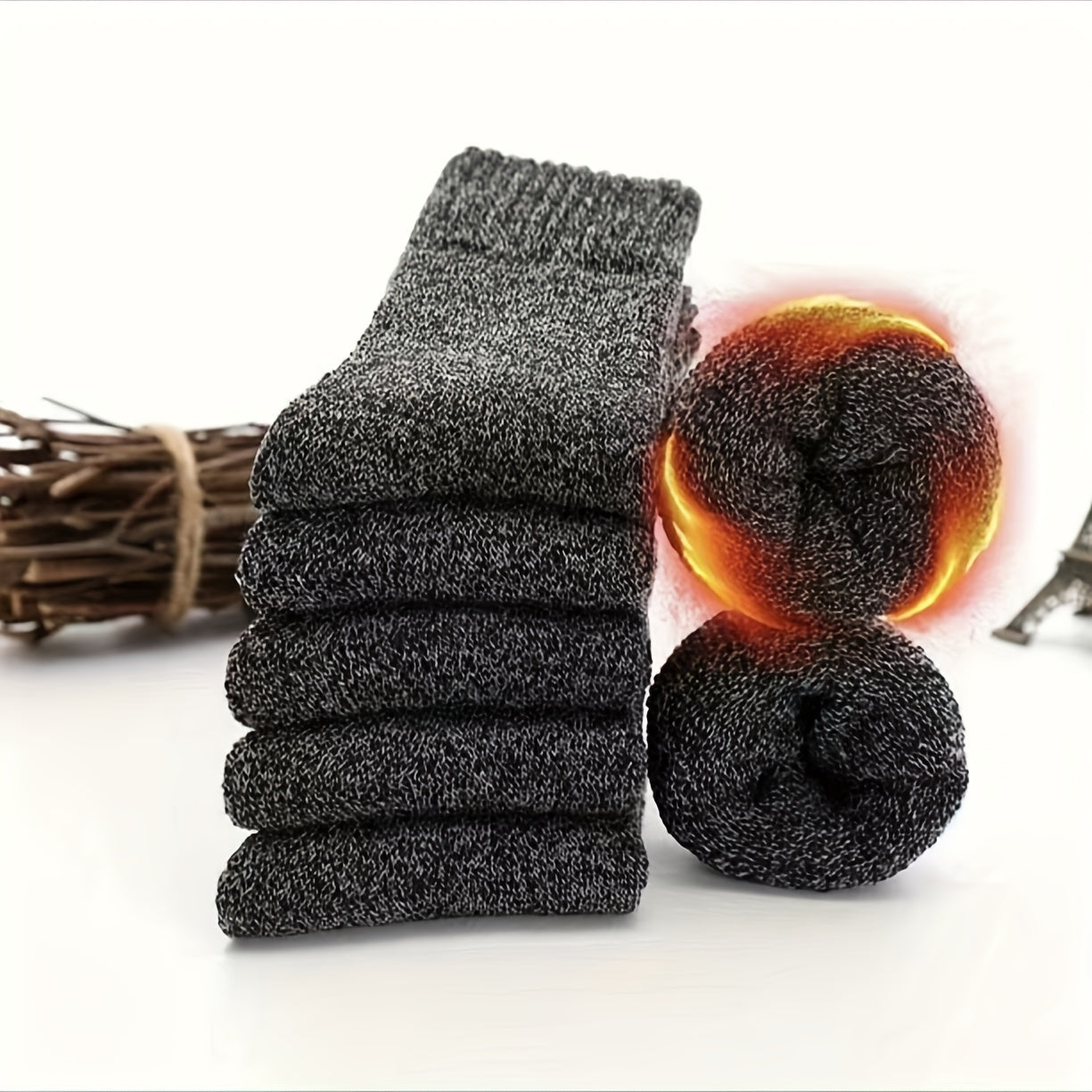 5 Pairs Men's Retro Warm Wool Cotton Socks Gift