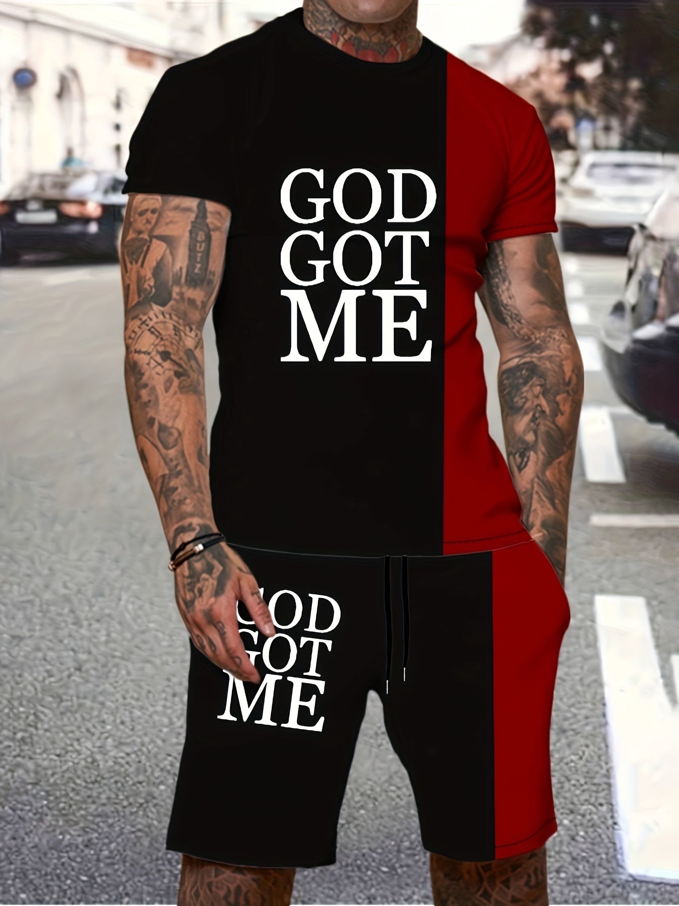 God Got Me 2 Piece Outfit Short Sleeve T-shirt & Shorts Set