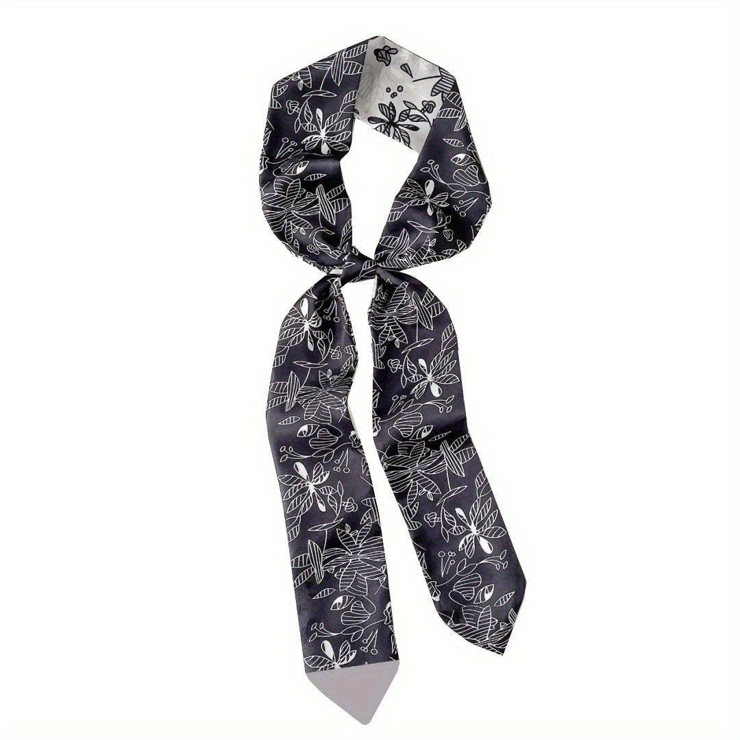 Geometric Floral Print Skinny Scarf French Style Ribbon Necktie