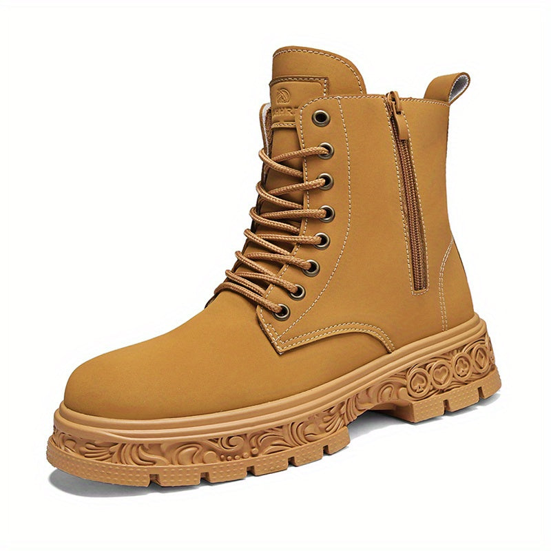 Men's Ankle Boot Lace up Boots Side Zipper Casual Walking Shoes