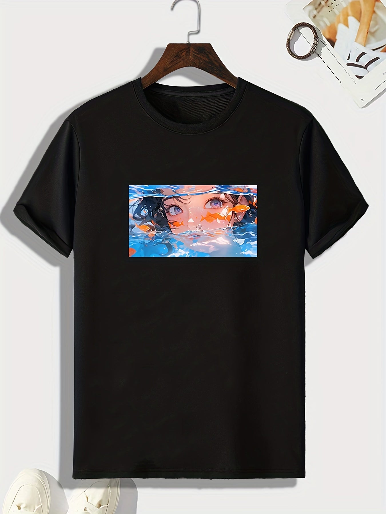 Anime Girl Pattern Print Men's Comfy Sports T shirt Graphic Tee