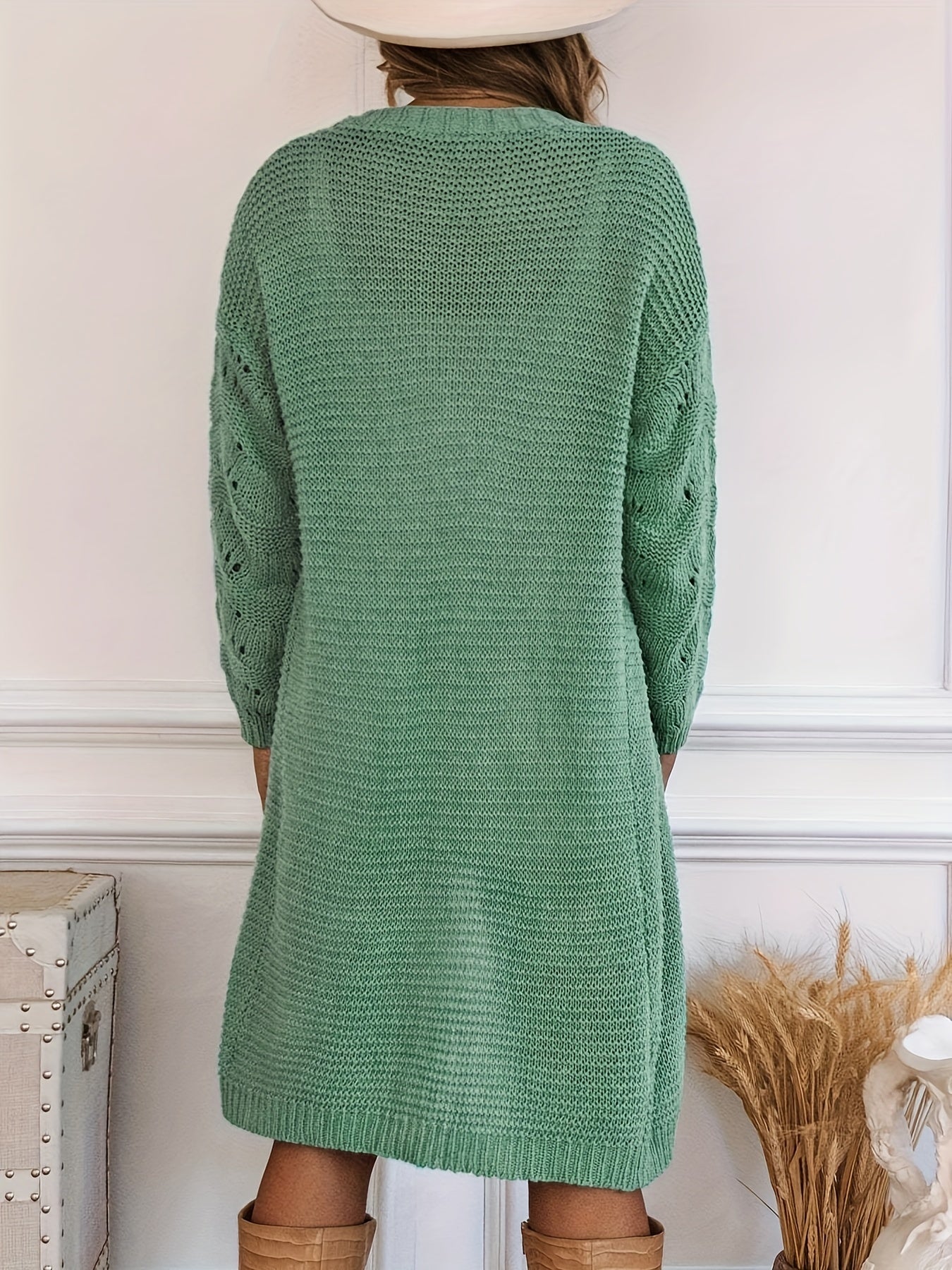 Retro Cardigan Solid Long Sleeve Open Front