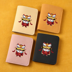 Rabbit Year Lion Dance Pattern Leather Short Wallet