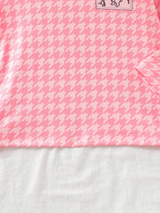 Kid's 2pcs Rabbit Houndstooth Pajama Set, Long Sleeve Top & Pants