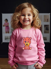 Bear Print Girls Casual Pullover Sweatshirt Long Sleeve Crew Neck Tops