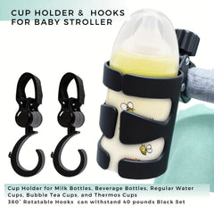Adjustable Baby Stroller Cup Holder with Insulated Bottle Holder