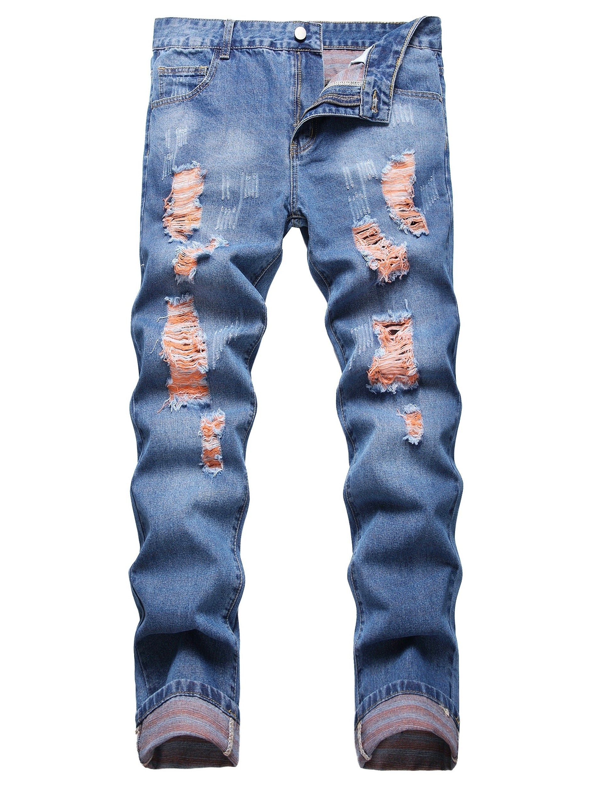 Slim Fit Ripped Jeans Men Distressed Denim Pants