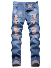 Slim Fit Ripped Jeans Men Distressed Denim Pants