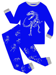 2pcs Dino Skeleton Print Kid's Pajama Set Reflective Pattern Comfy PJ