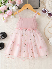 Baby Girls Floral Embroidery Mesh Cami Dress Summer Clothes