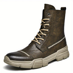 Men's Cap Toe Lace up Boots with Side Zipper Dark Academia