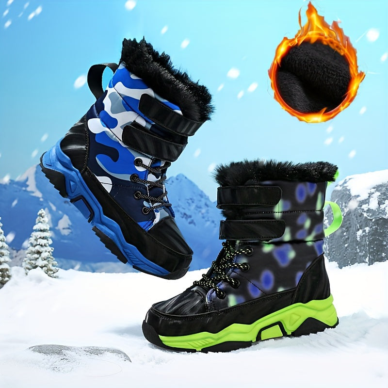 Boy's High Top Snow Boots Warm Fleece Cozy Non slip Boots