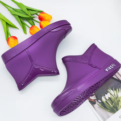 Women's Zipper Rain Boots Low Cut Round Toe Short Boots Waterproof Shoes