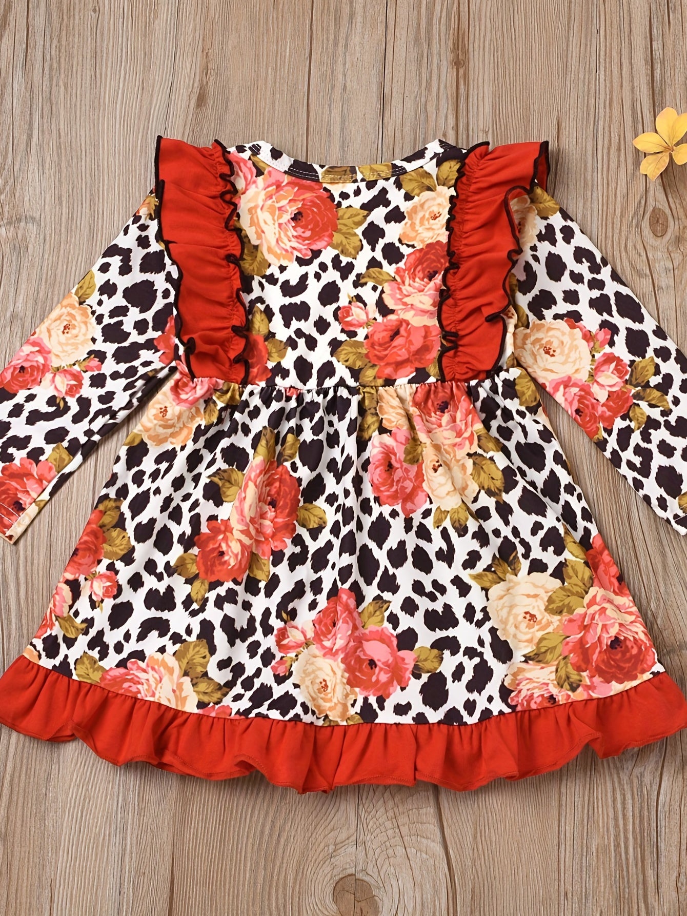 Baby Girls Princess Floral Ruffles Dress Long Sleeve Casual Kids Dress