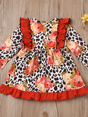 Baby Girls Princess Floral Ruffles Dress Long Sleeve Casual Kids Dress