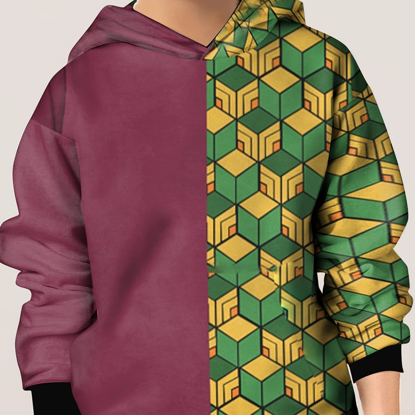 3D Cubes Stitching Print Kid's Hoodie Unisex Pullover