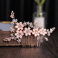 Faux Pearl Crystal Flower Bridal Hair Comb Wedding Hair Accessories Golden