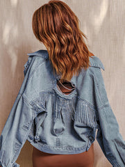 Sky Rhinestone Tassel Denim Jacket Distressed Coats
