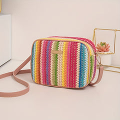 Colorful Straw Square Bag Zipper Shoulder Bag Niche Woven Crossbody