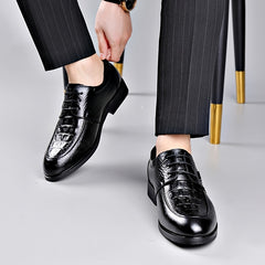 Crocodile Embossed Pointed Derby Shoes for Wedding Business