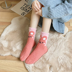 5 Pairs Bunny Print Socks Comfy & Fuzzy Women's Stockings