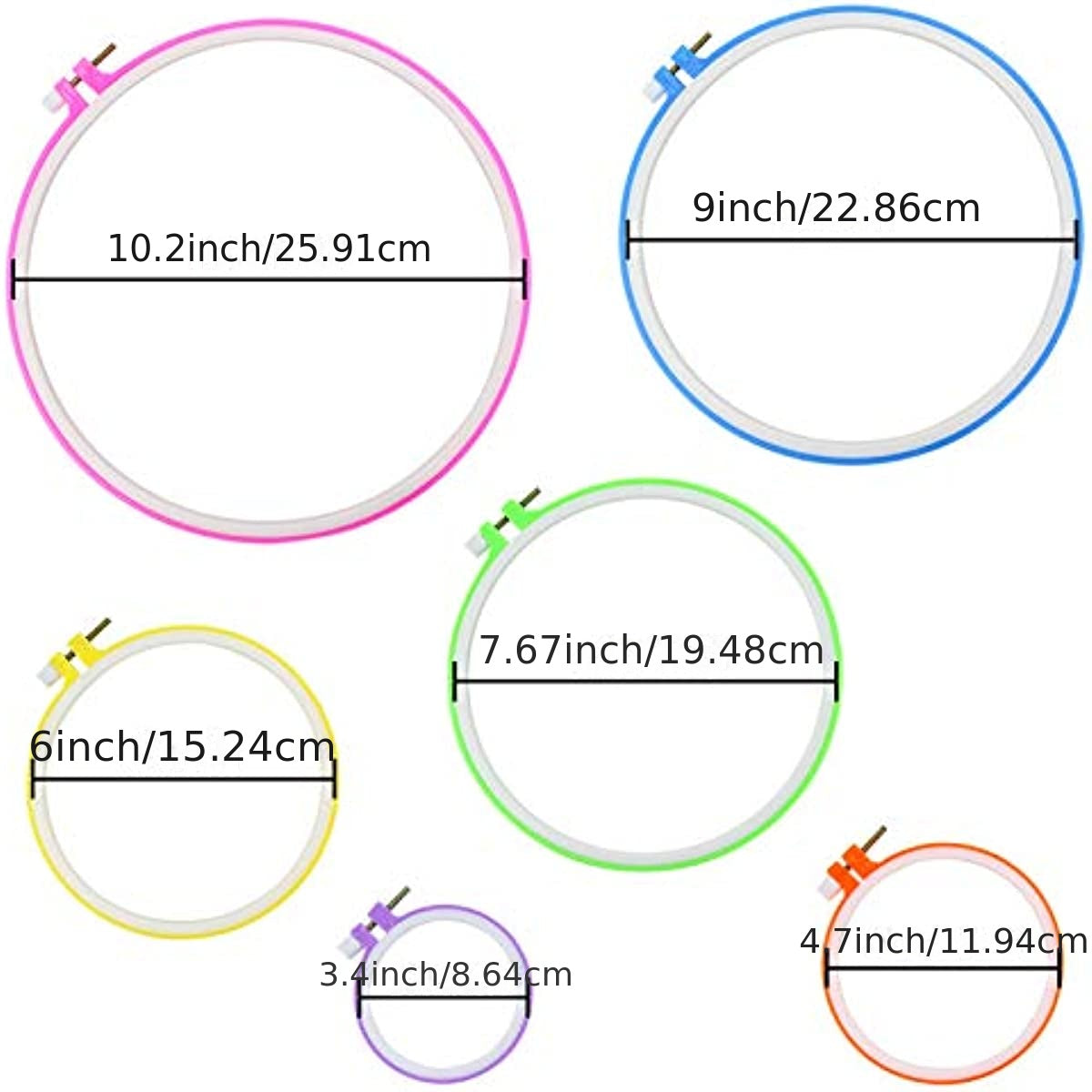 6pcs Embroidery Hoops Plastic Circle Cross Stitch Hoop Ring Multicolor