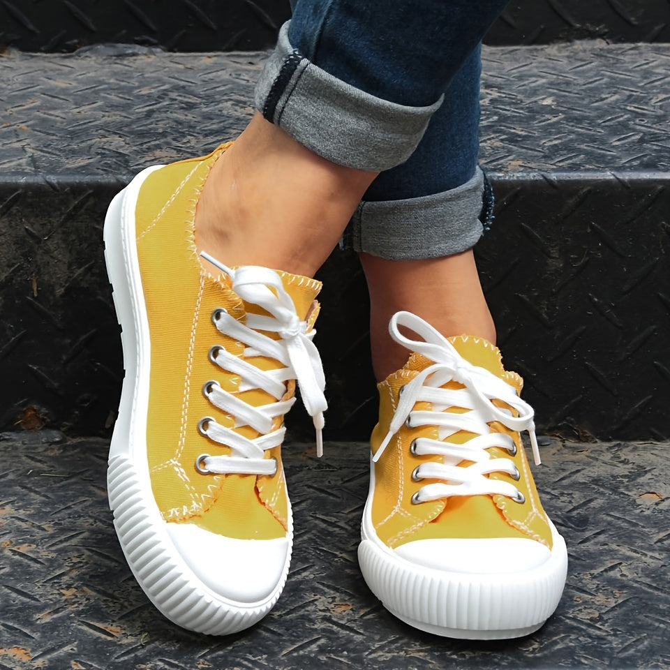 Solid Sneakers Women's Lace Up Casual Shoes Lightweight Soft And Comfortable