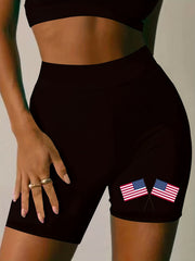 Women's Plus Flag Print High Rise Biker Shorts
