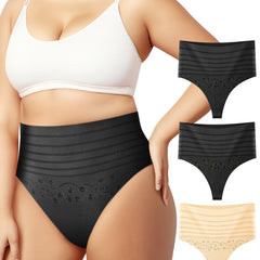 3 Pack Plus Size Panties Set Women's Plus Striped & Floral Pattern Elastic