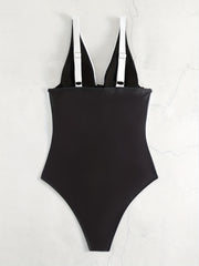 Colorblock V Neck Underwire One Piece Swimsuit