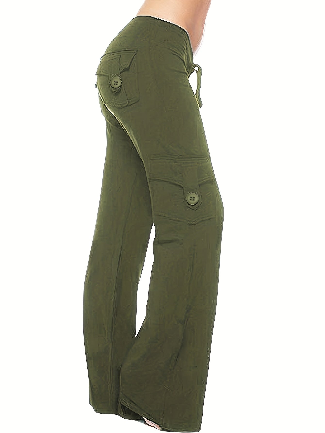 Drawstring Solid Wide Leg Pants Casual Long Length Pant