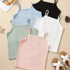 5pcs Toddler Girls Ribbed Knit Cami Top Kids Summer Clothes