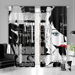 2 Illustrated Woman Curtain Set