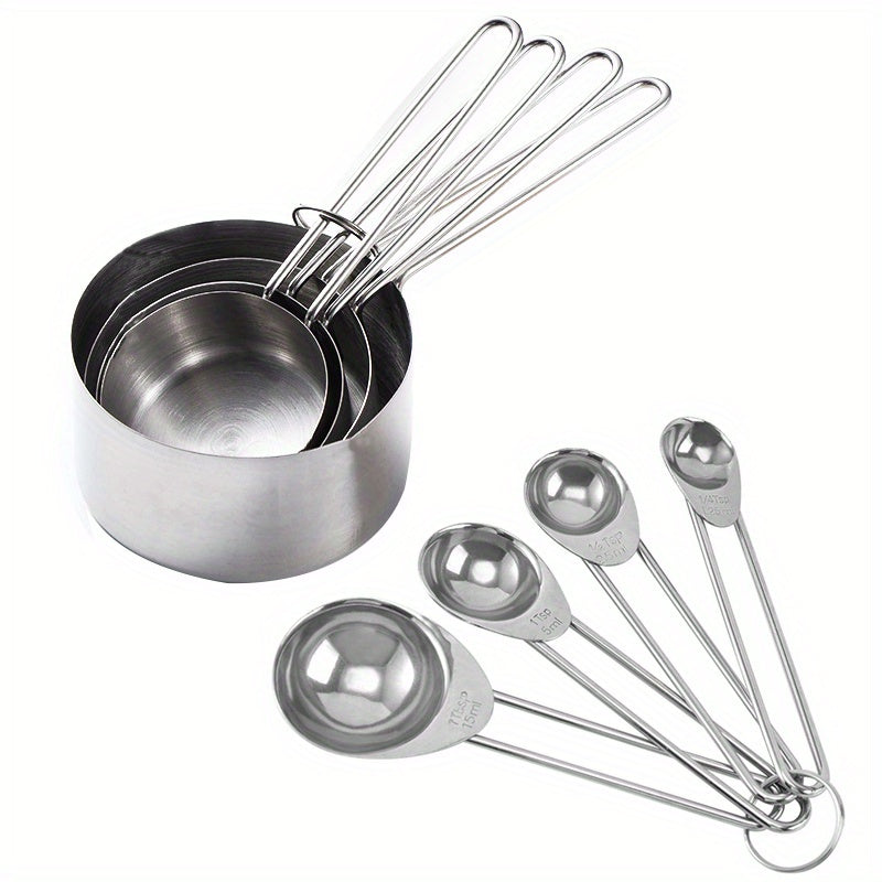 8pcs Measuring Cups/Spoons Set Stainless Steel Handle Cup Graduated Spoon