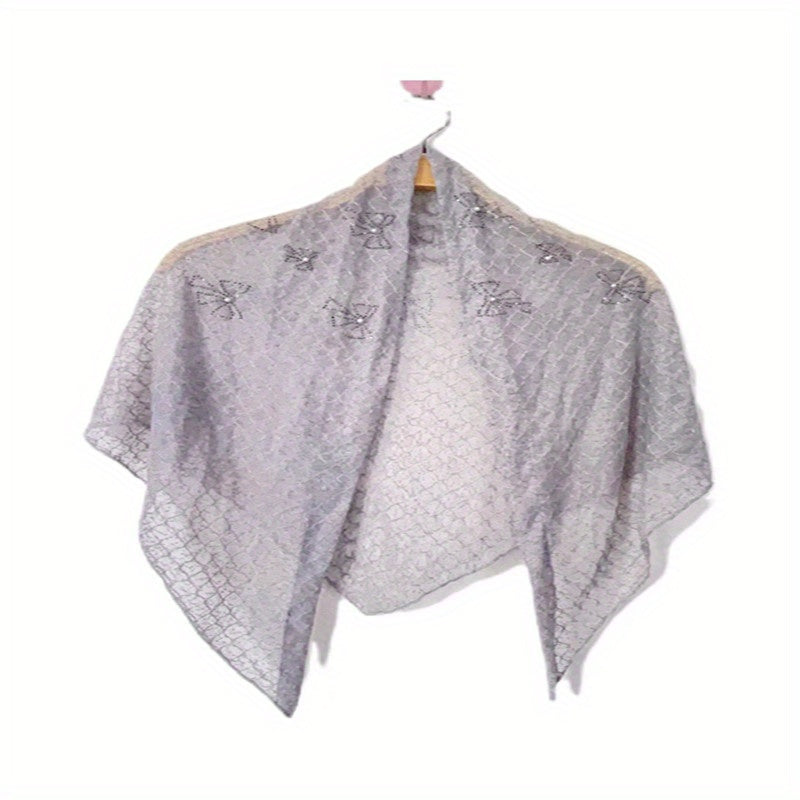 Rhinestone Decor Bowknot Shawl Triangle Scarf Solid Cape For Women