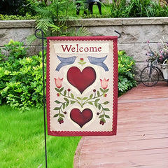Wedding Garden Flag Double Sided Doves Heart Love Flower Pigeon Welcome Flag